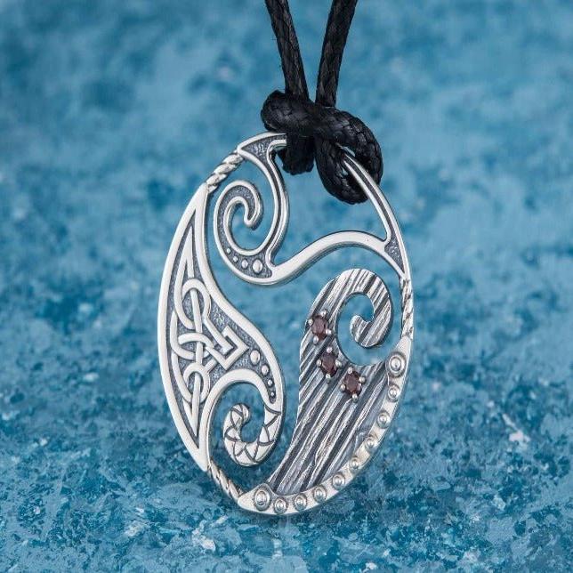 Circle Shield Pendant with Triskelion and CZ Ornament Sterling Silver Norse Necklace