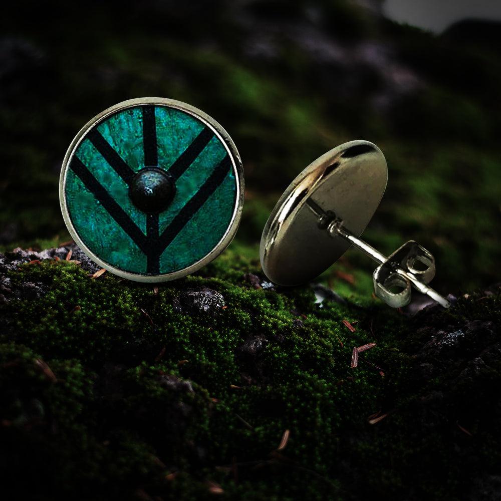 Compass Viking Shield Glass Stud Earrings