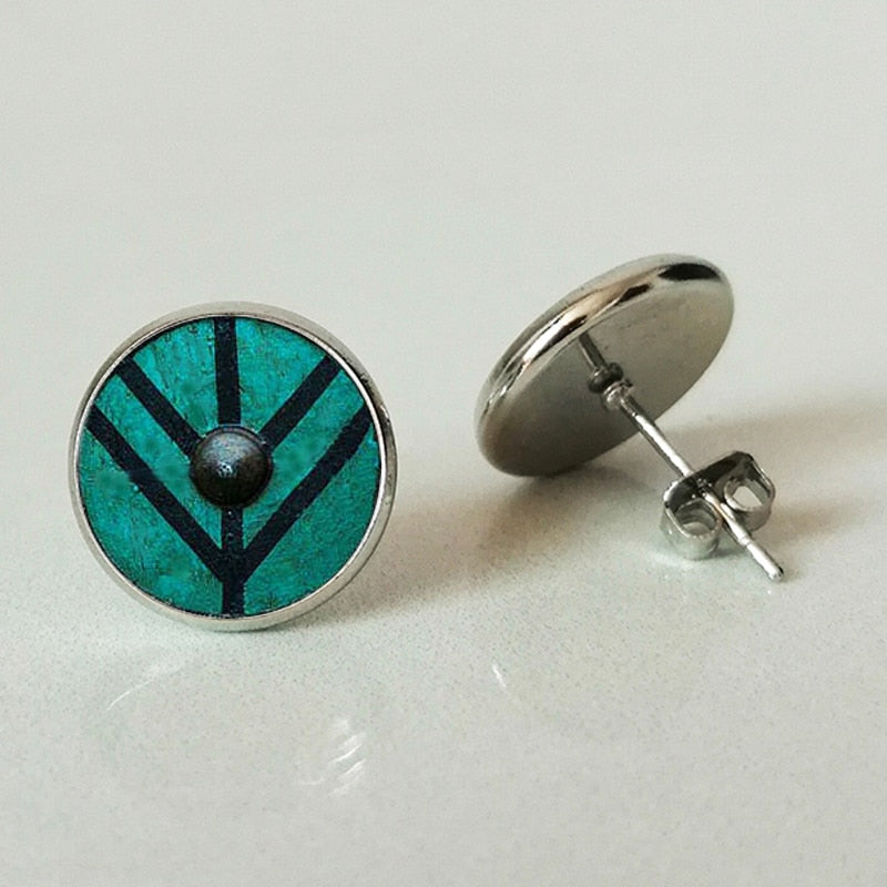 Compass Viking Shield Glass Stud Earrings