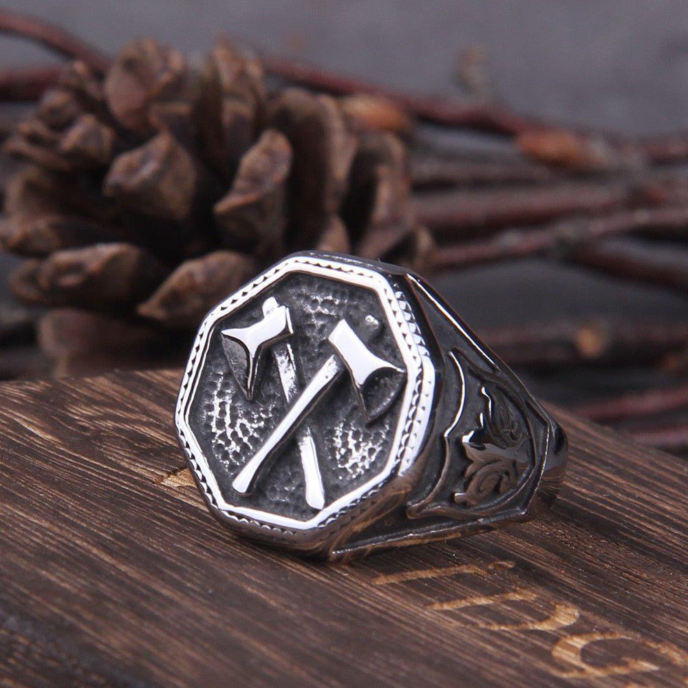 Cross Double Battle Axe Viking Ring