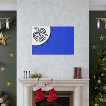 Load image into Gallery viewer, Viking Art on Canvas - Odin&#39;s Raven on White background on Blue Banner

