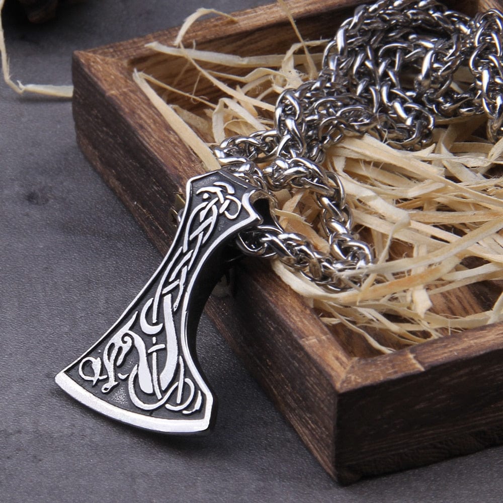 Dragon Knotwork Viking War Axe Pendant Necklace