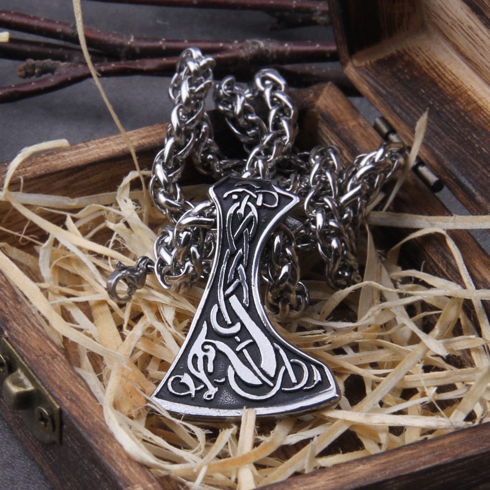 Dragon Knotwork Viking War Axe Pendant Necklace