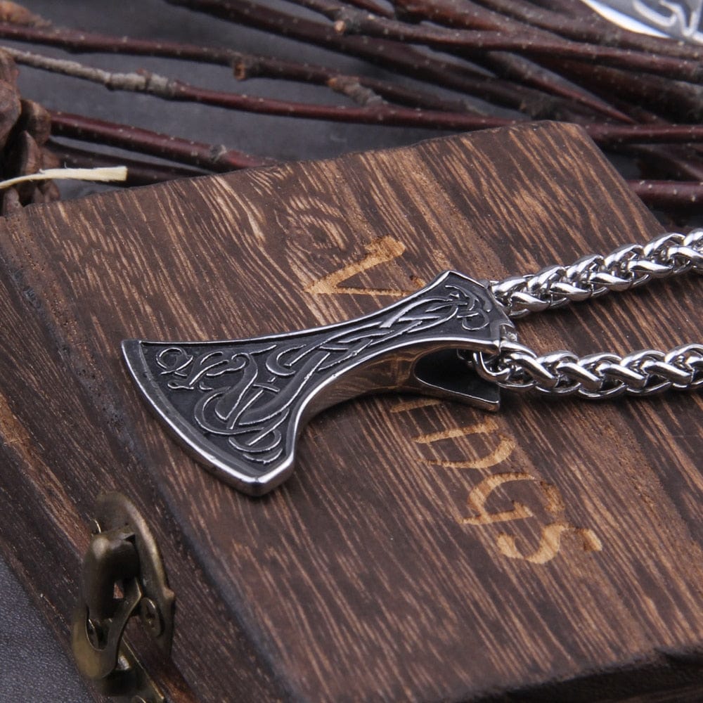 Dragon Knotwork Viking War Axe Pendant Necklace