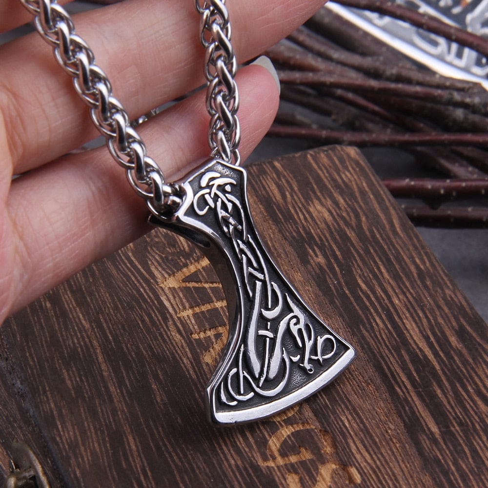 Dragon Knotwork Viking War Axe Pendant Necklace