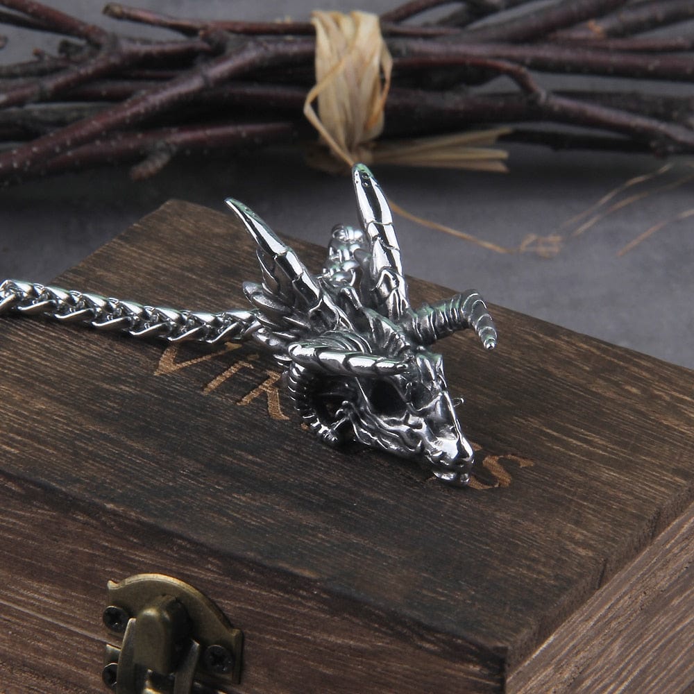 Dragon Skull Steel Pendant Necklace - Nidhogg Corpse Eater