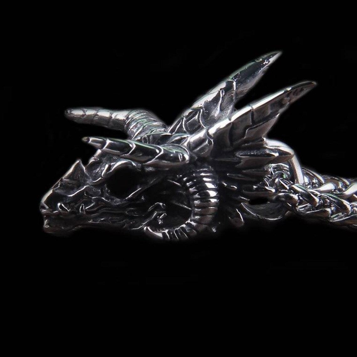 Dragon Skull Steel Pendant Necklace - Nidhogg Corpse Eater