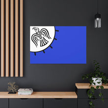 Load image into Gallery viewer, Viking Art on Canvas - Odin&#39;s Raven on White background on Blue Banner
