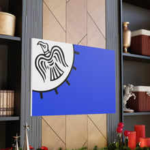 Load image into Gallery viewer, Viking Art on Canvas - Odin&#39;s Raven on White background on Blue Banner
