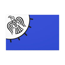 Load image into Gallery viewer, Viking Art on Canvas - Odin&#39;s Raven on White background on Blue Banner
