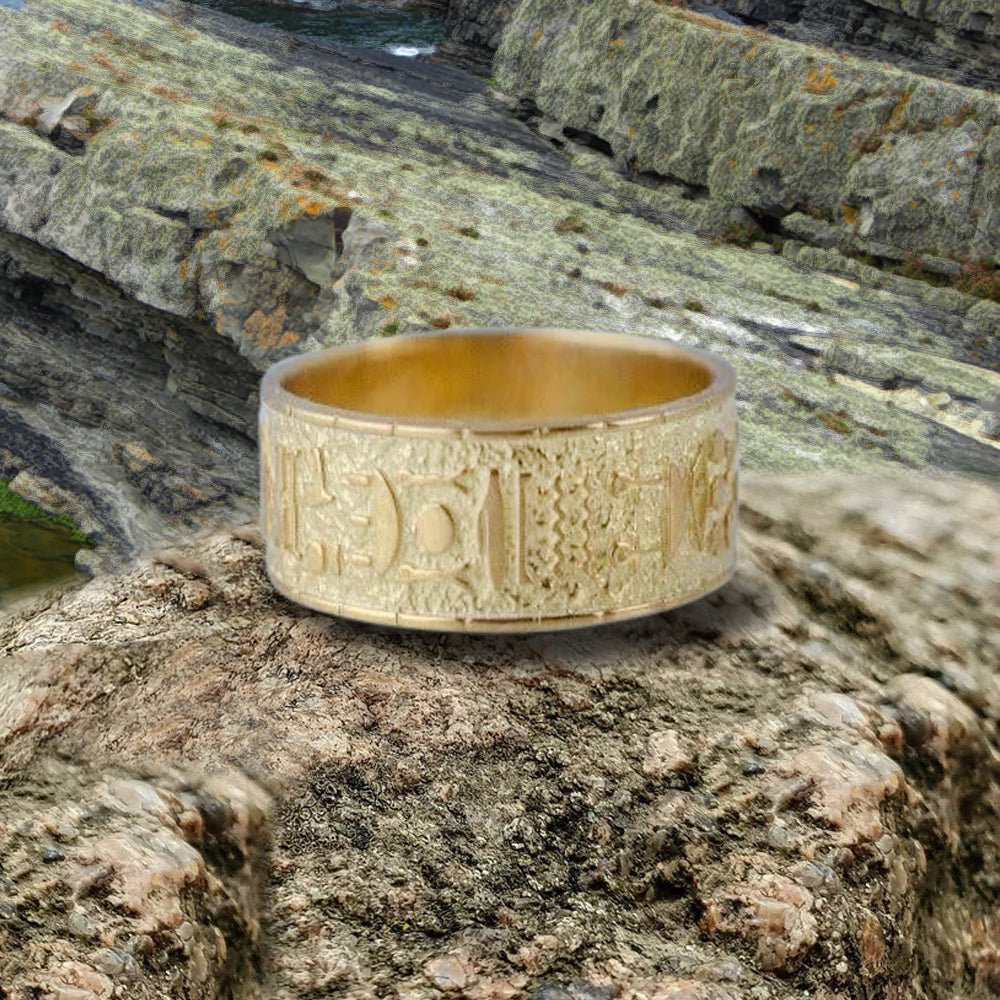 Viking-Inspired 14K Gold Egyptian Hieroglyphic Ring | Handcrafted