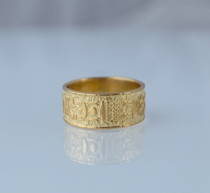 Viking-Inspired 14K Gold Egyptian Hieroglyphic Ring | Handcrafted