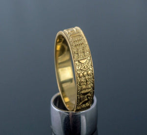 Viking-Inspired 14K Gold Egyptian Hieroglyphic Ring | Handcrafted