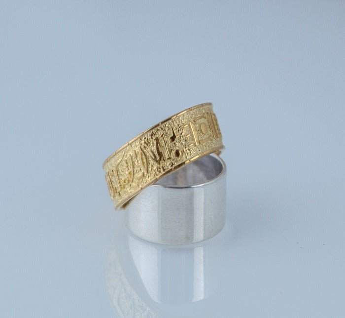 Viking-Inspired 14K Gold Egyptian Hieroglyphic Ring | Handcrafted