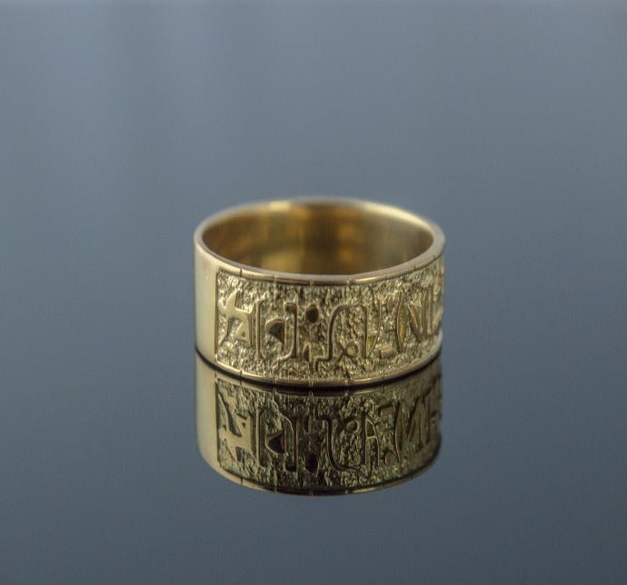 Viking-Inspired 14K Gold Egyptian Hieroglyphic Ring | Handcrafted