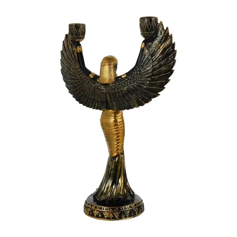 Egyptian goddess Isis Candleholder Statue - Black Golden /