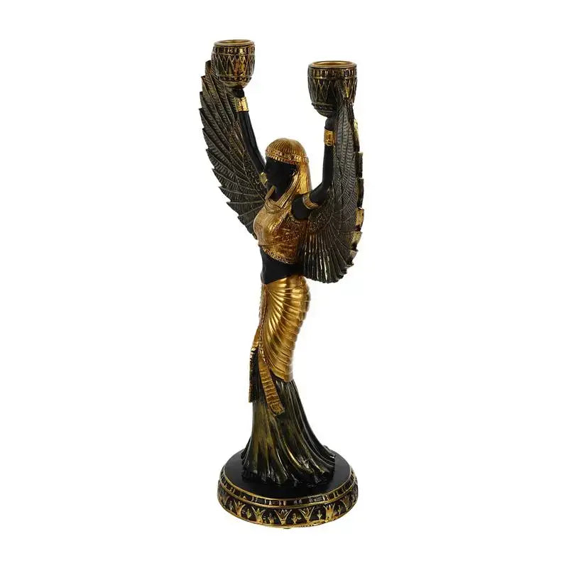 Egyptian goddess Isis Candleholder Statue - Black Golden /