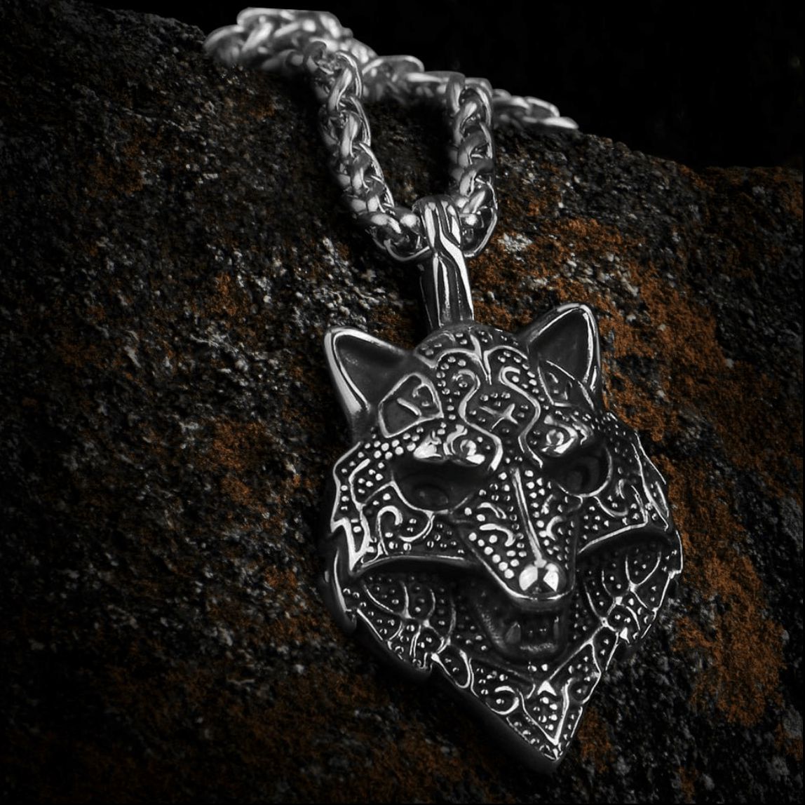 Fenrir Bust Viking Wolf Head Necklace | Handcrafted Norse Jewelry