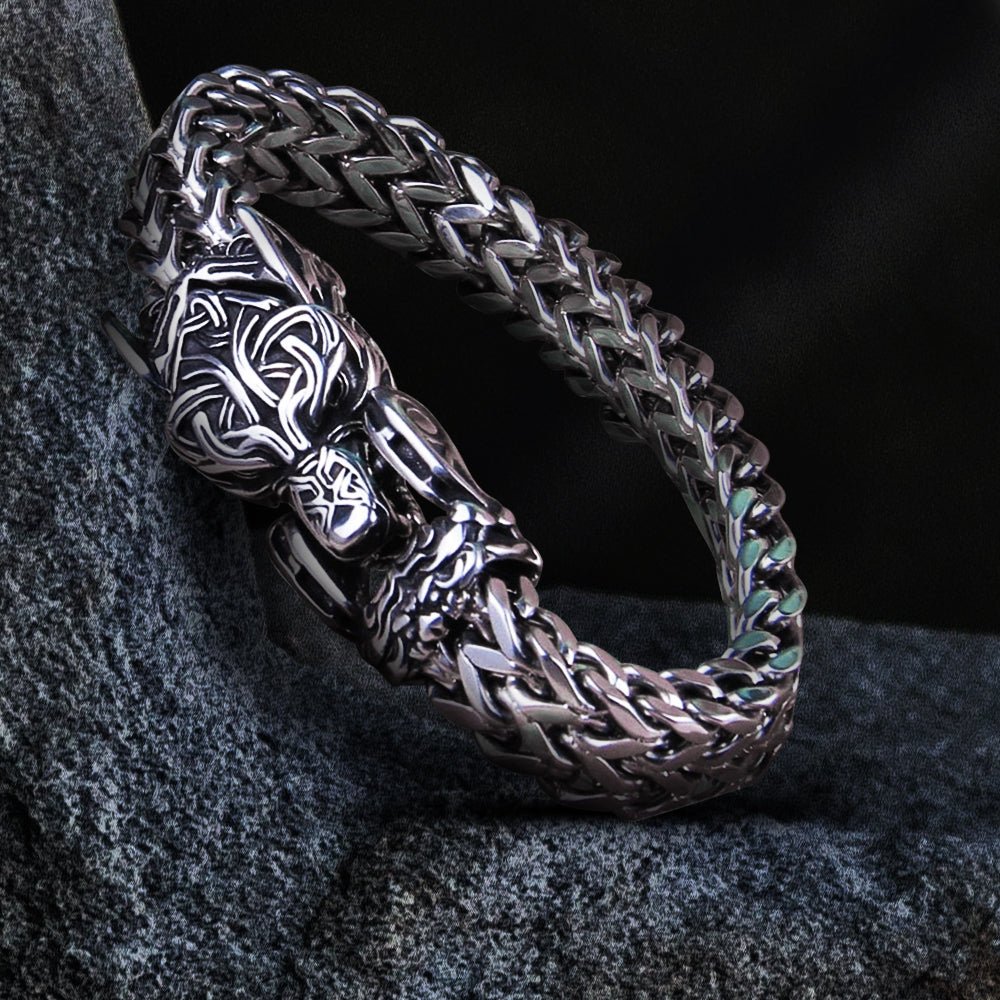 Fenrir Sun-Eater Wolf of Ragnarok Bracelet | Viking Steel Jewelry