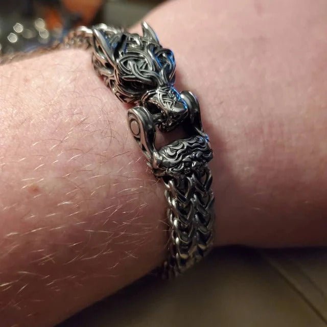 Fenrir Sun-Eater Wolf of Ragnarok Bracelet | Viking Steel Jewelry