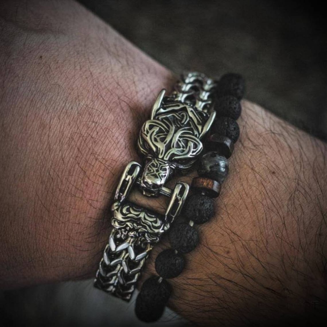 Fenrir Sun-Eater Wolf of Ragnarok Bracelet | Viking Steel Jewelry