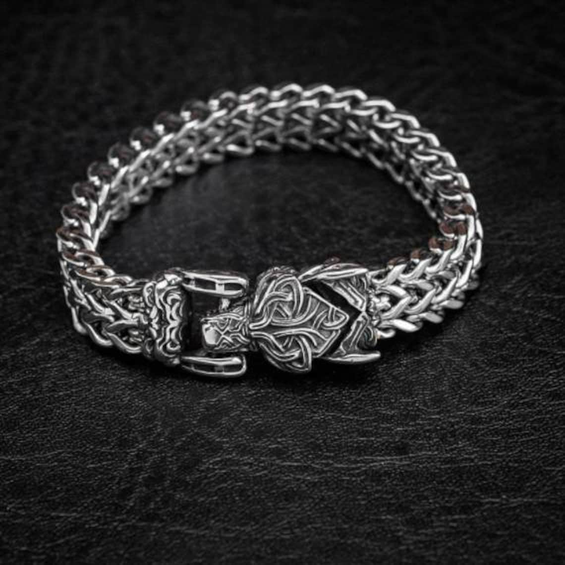 Fenrir Sun-Eater Wolf of Ragnarok Bracelet | Viking Steel Jewelry