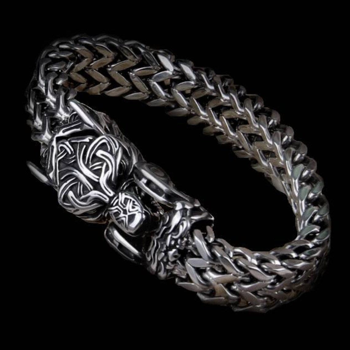 Fenrir Sun-Eater Wolf of Ragnarok Bracelet | Viking Steel Jewelry