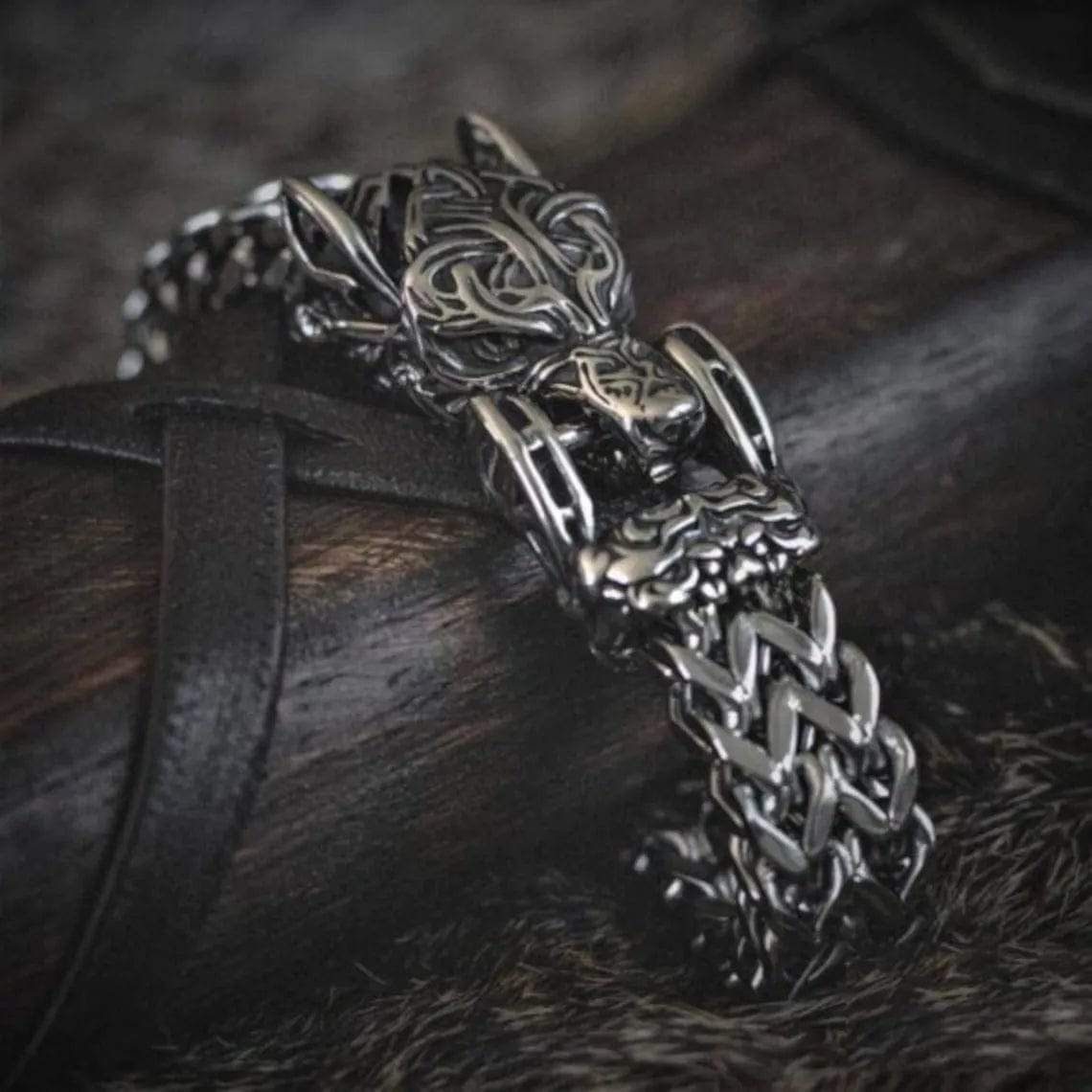 Fenrir Sun-Eater Wolf of Ragnarok Bracelet | Viking Steel Jewelry