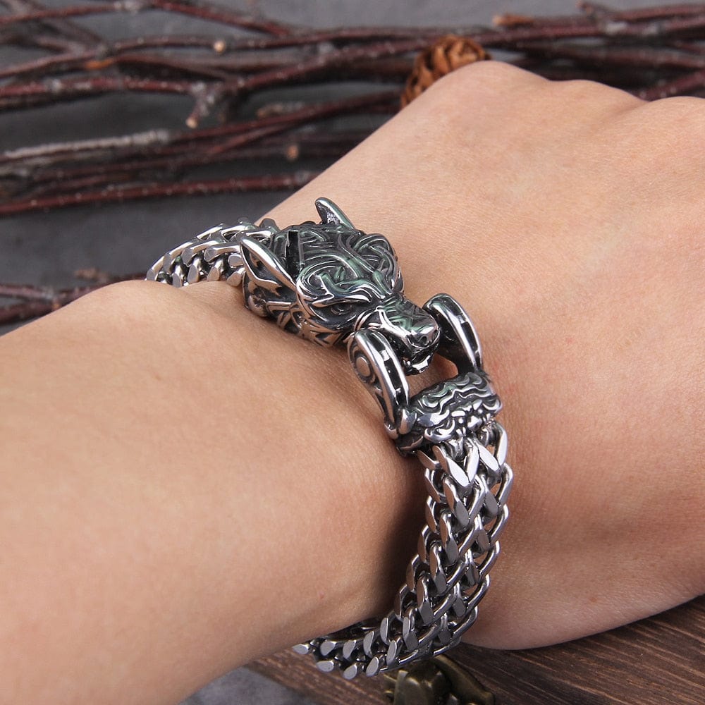 Fenrir Sun-Eater Wolf of Ragnarok Bracelet | Viking Steel Jewelry