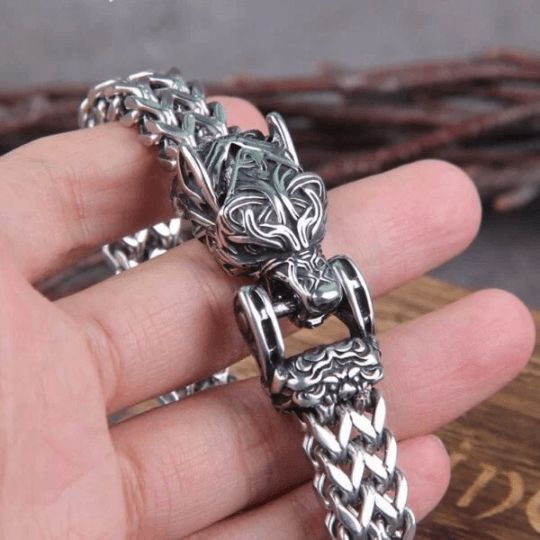 Fenrir Sun-Eater Wolf of Ragnarok Bracelet | Viking Steel Jewelry