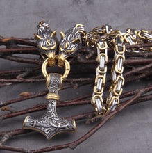 Load image into Gallery viewer, Fenrir Sun-Eater Wolf of Ragnarok Mjolnir King&#39;s Chain | Gold &amp; Steel

