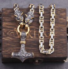 Load image into Gallery viewer, Fenrir Sun-Eater Wolf of Ragnarok Mjolnir King&#39;s Chain | Gold &amp; Steel
