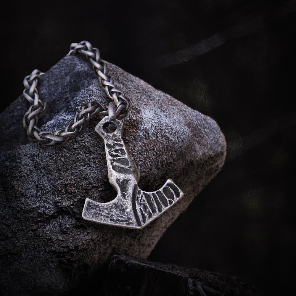 Forged Viking Hammer of Thor Necklace - Blackened Steel