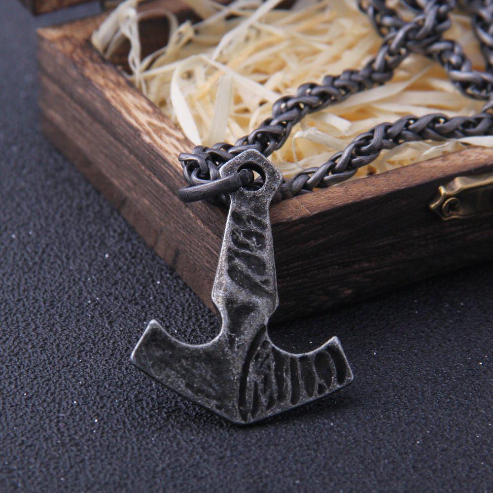 Forged Viking Hammer of Thor Necklace - Blackened Steel