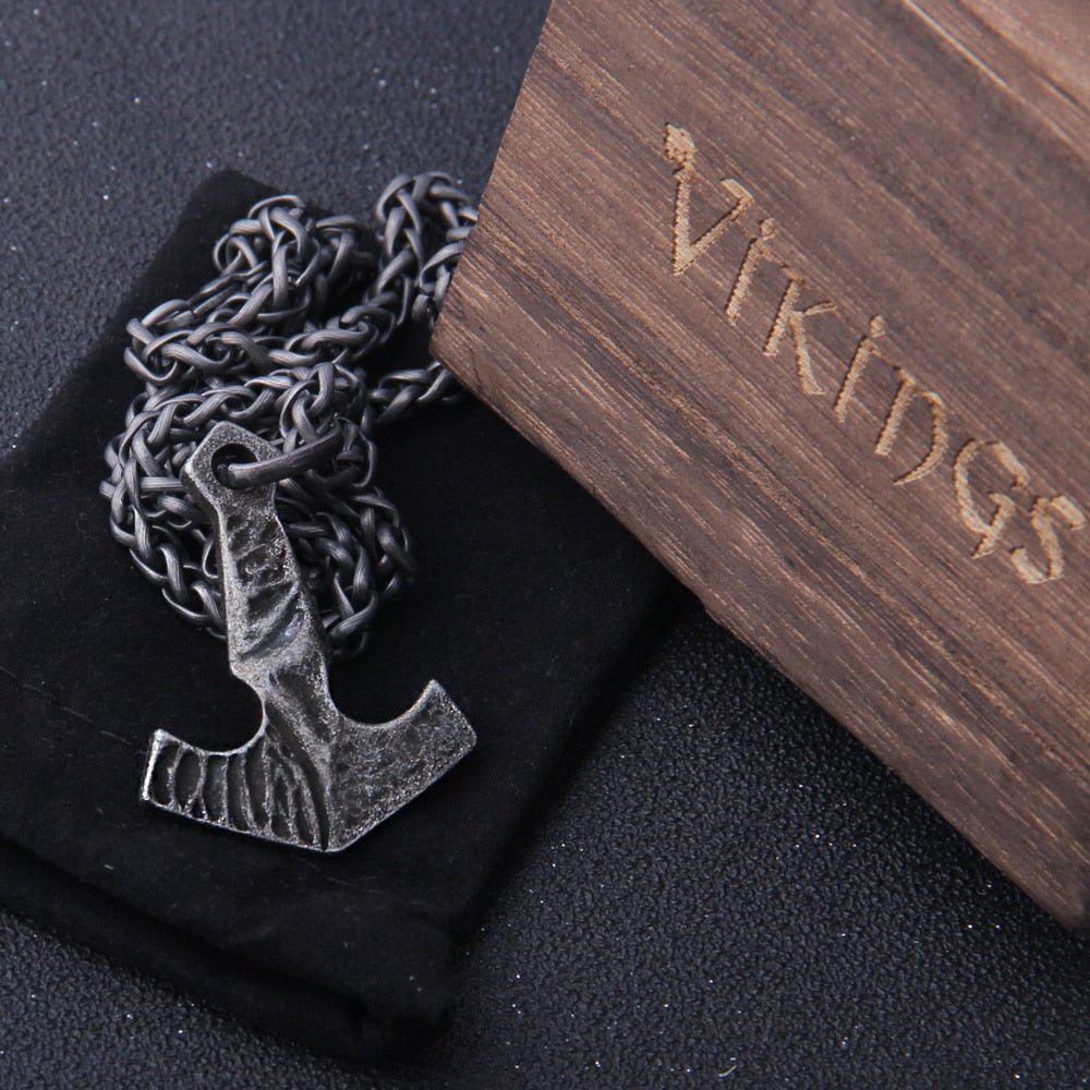 Forged Viking Hammer of Thor Necklace - Blackened Steel