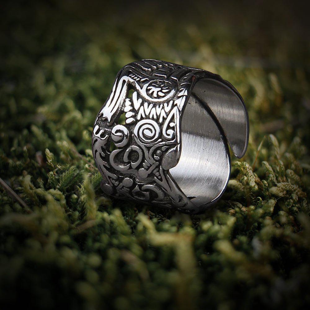 Forged Viking Knotwork Ring Hunting Wolves of Odin | Handcrafted