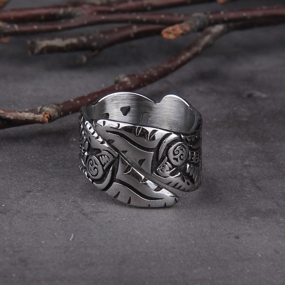 Forged Viking Knotwork Ring Hunting Wolves of Odin | Handcrafted