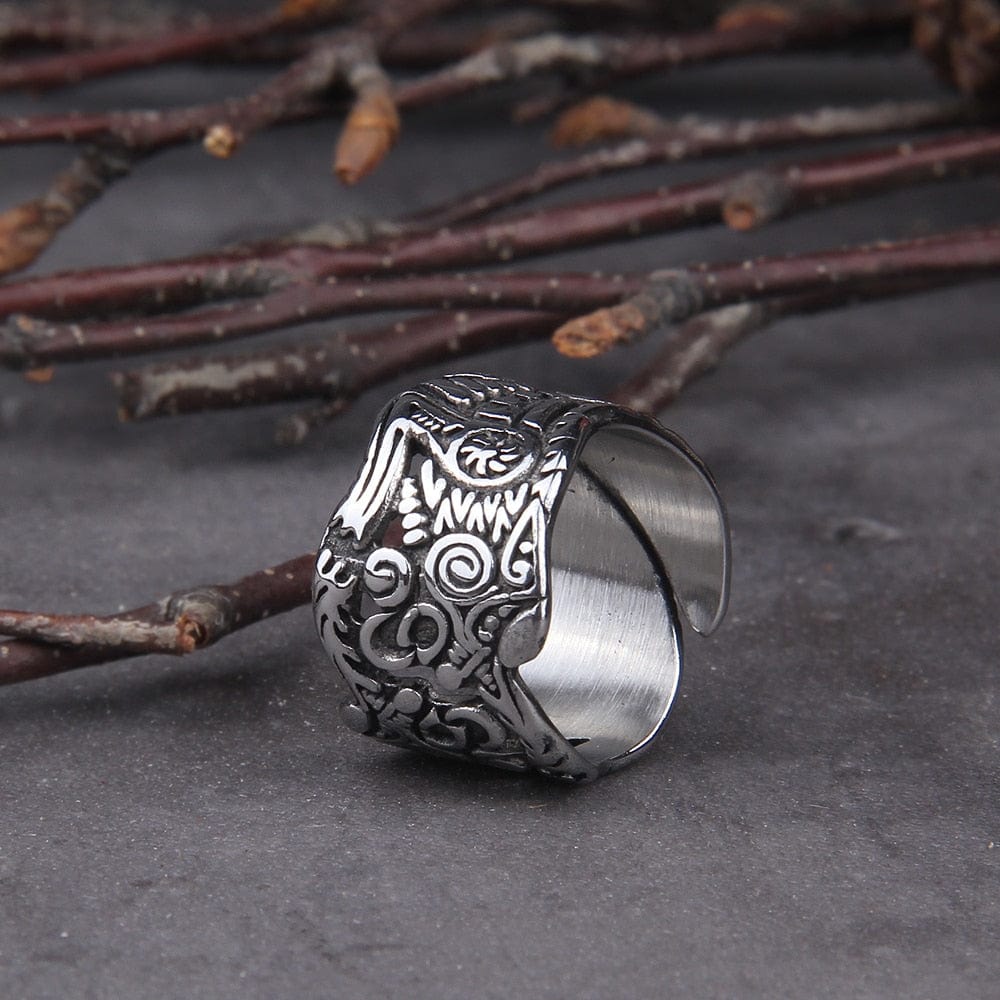 Forged Viking Knotwork Ring Hunting Wolves of Odin | Handcrafted