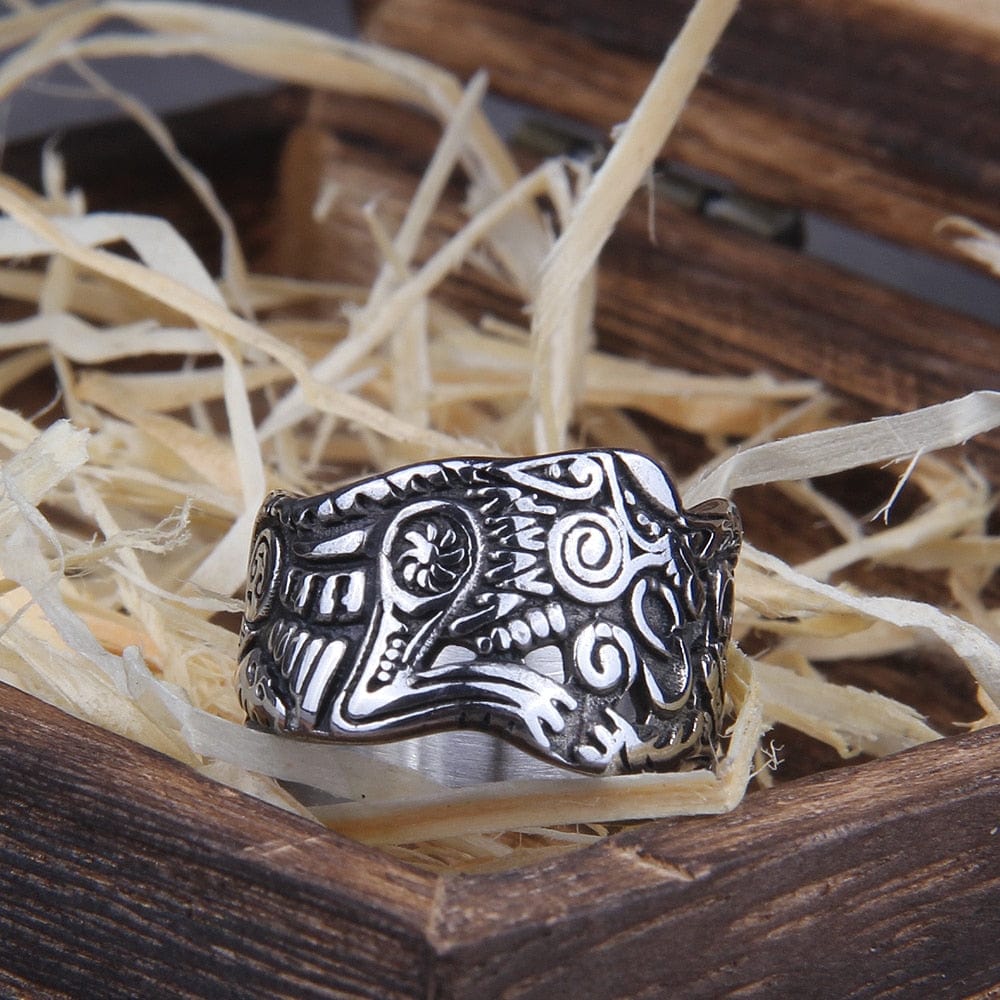 Forged Viking Knotwork Ring Hunting Wolves of Odin | Handcrafted