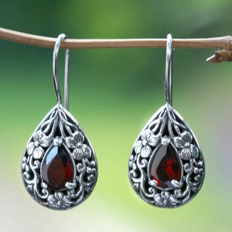 Garnet Norse Teardrop Earrings