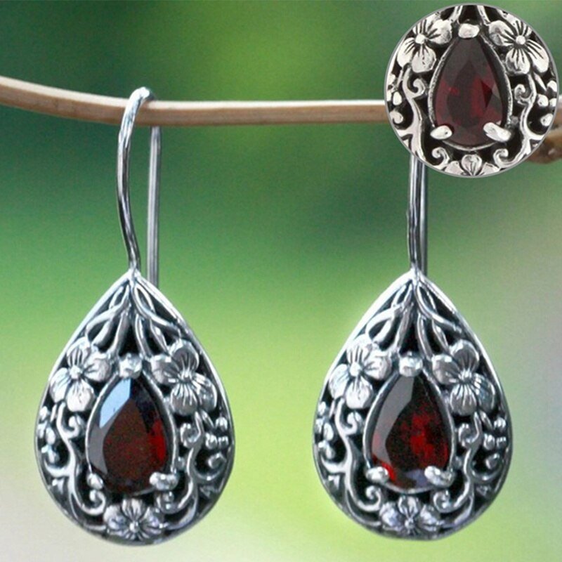 Garnet Norse Teardrop Earrings