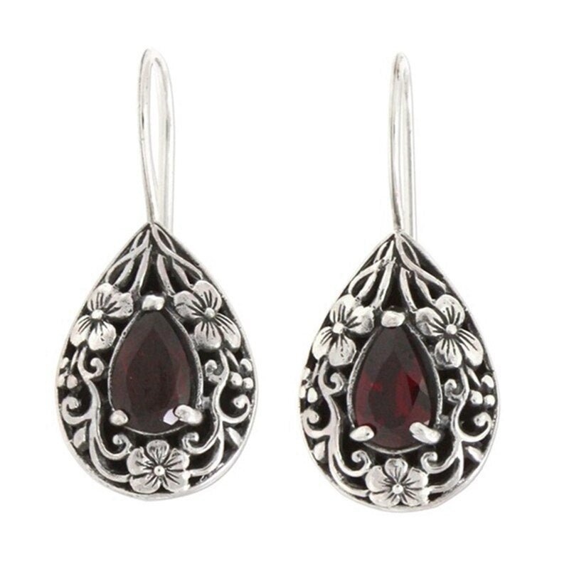 Garnet Norse Teardrop Earrings