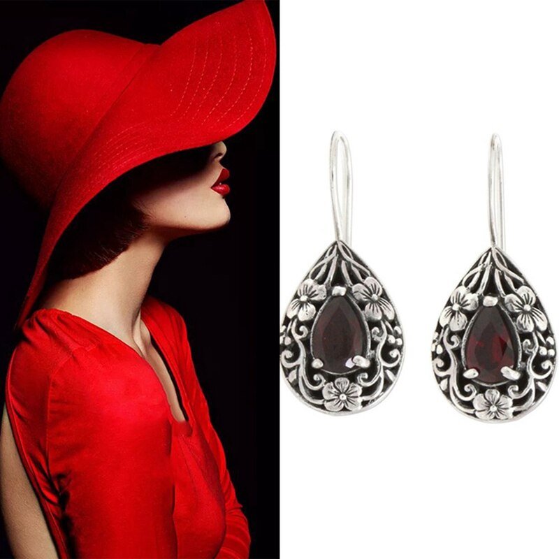 Garnet Norse Teardrop Earrings