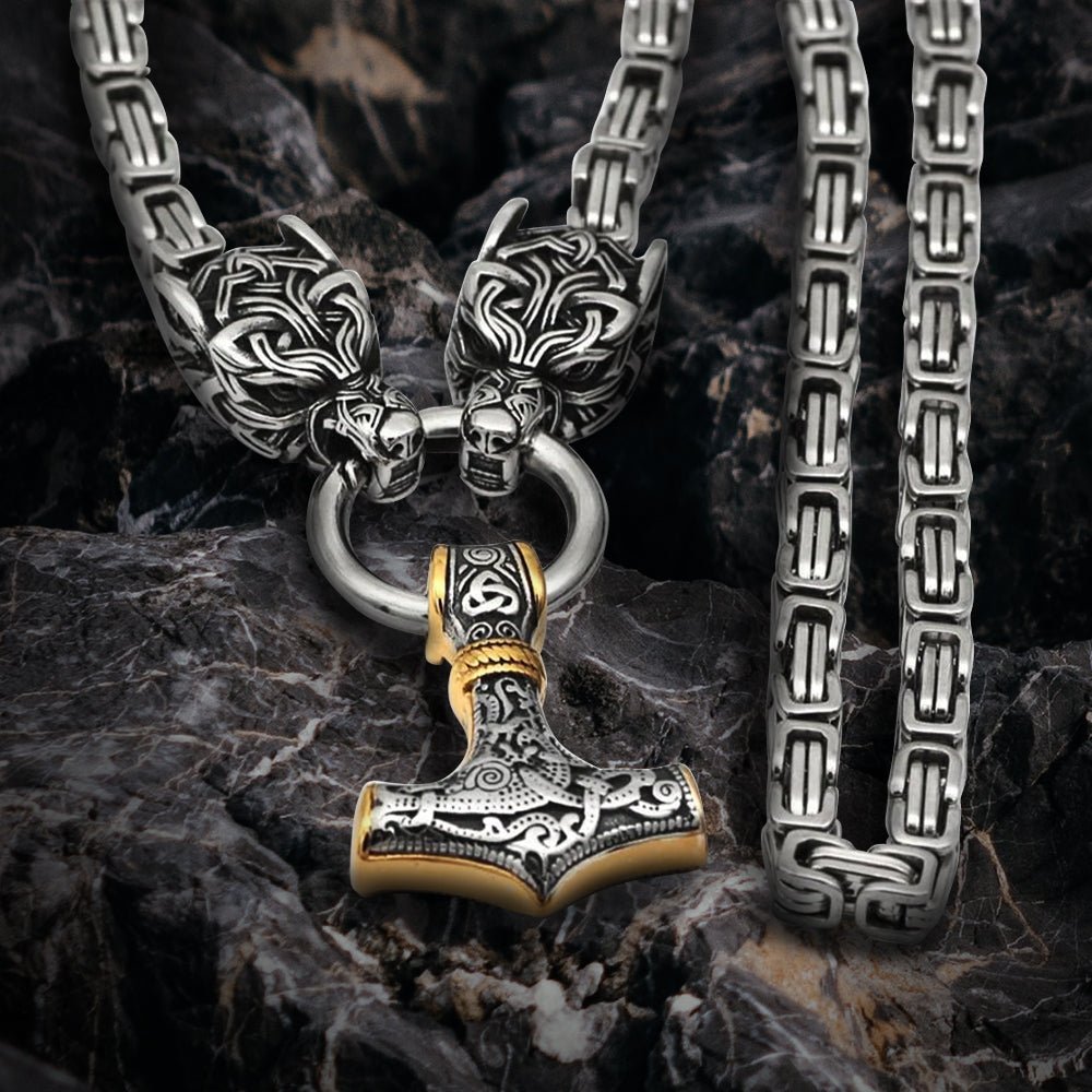 Fenrir Sun-Eater Wolf of Ragnarok Necklace | Steel Byzantine Chain