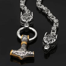 Load image into Gallery viewer, Fenrir Sun-Eater Wolf of Ragnarok Necklace | Steel Byzantine Chain
