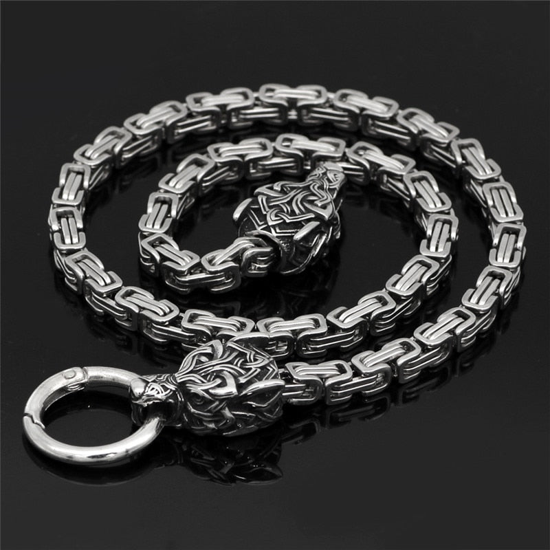 Fenrir Sun-Eater Wolf of Ragnarok Necklace | Steel Byzantine Chain