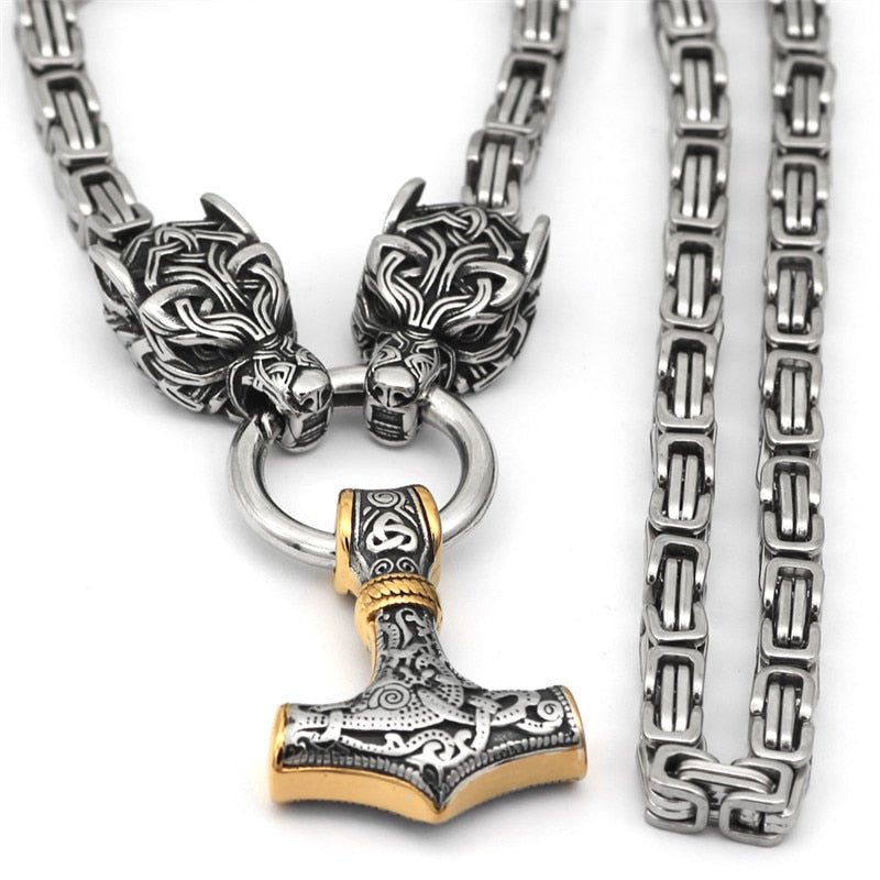 Fenrir Sun-Eater Wolf of Ragnarok Necklace | Steel Byzantine Chain