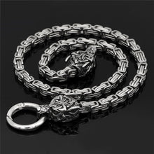 Load image into Gallery viewer, Gold Fenrir Sun-Eater Wolf of Ragnarok Necklace | Steel Byzantine Chain
