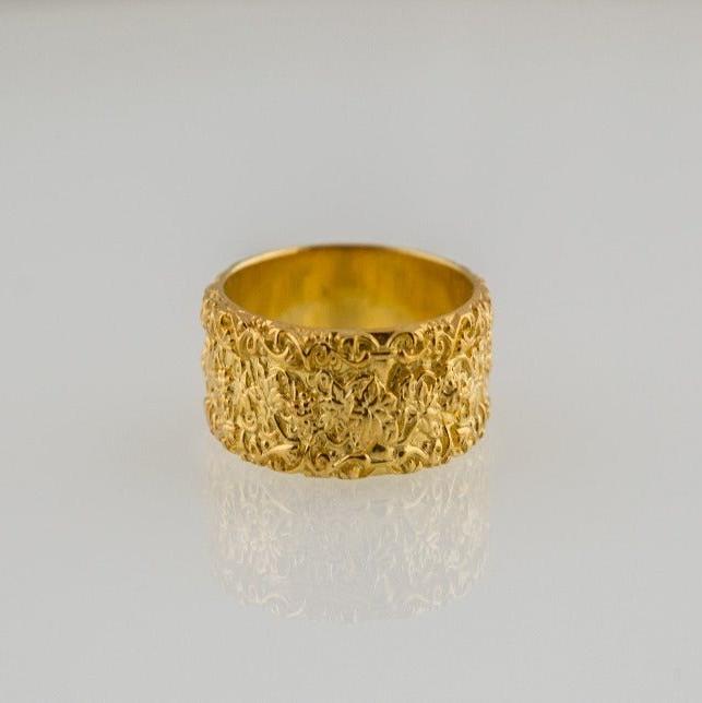 Handcrafted 14K/18K Gold Viking Ring | Norse-Inspired Flower Design