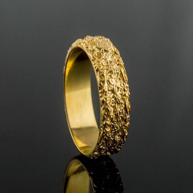 Handcrafted 14K/18K Gold Viking Ring | Norse-Inspired Flower Design